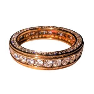 925 Sterling Silver Gold Tone Channel Set Cubic Zirconia Eternity Band Ring 9.25